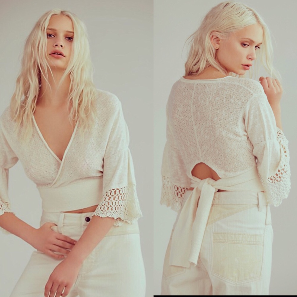 Free People Moonlight Linen-blend Wrap Top NWT - Picture 4 of 5